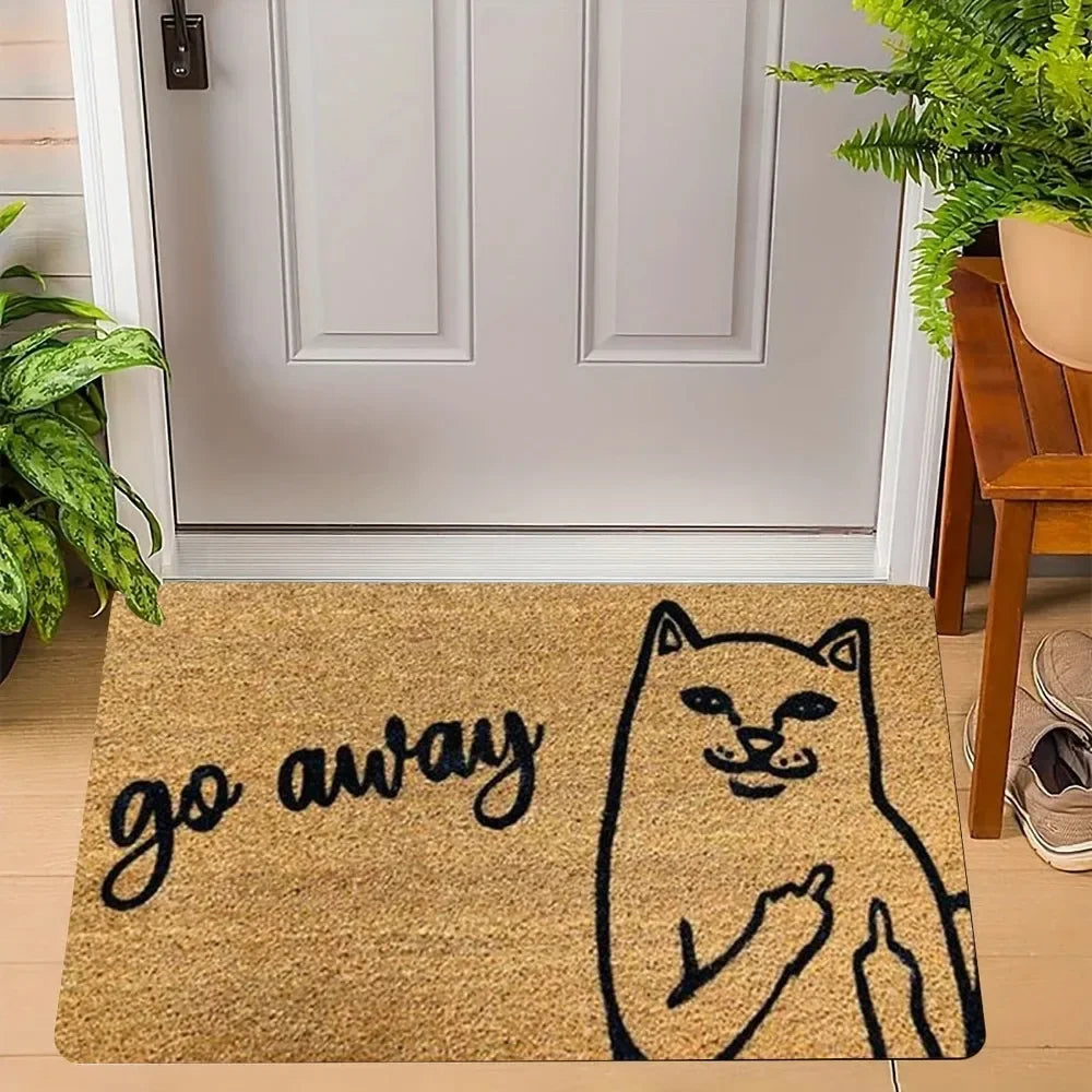 Go Away Doormat Weird Cat Rug Non-Slip All-Weather Carpet Humorous Welcome Mat for Indoor Outdoor Entryway Home Decor Carpet