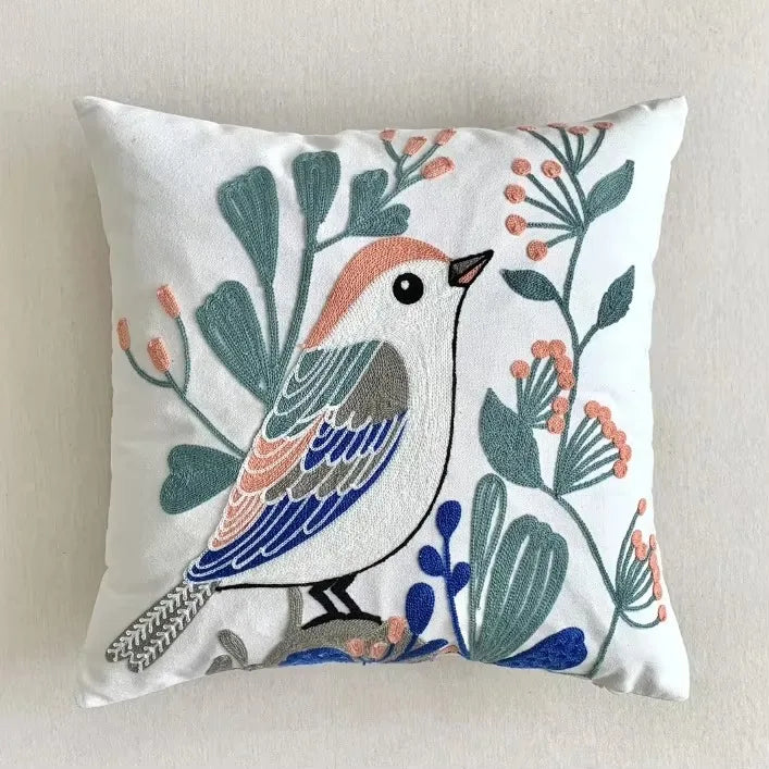 Flower Embroidered Throw Pillow Cover