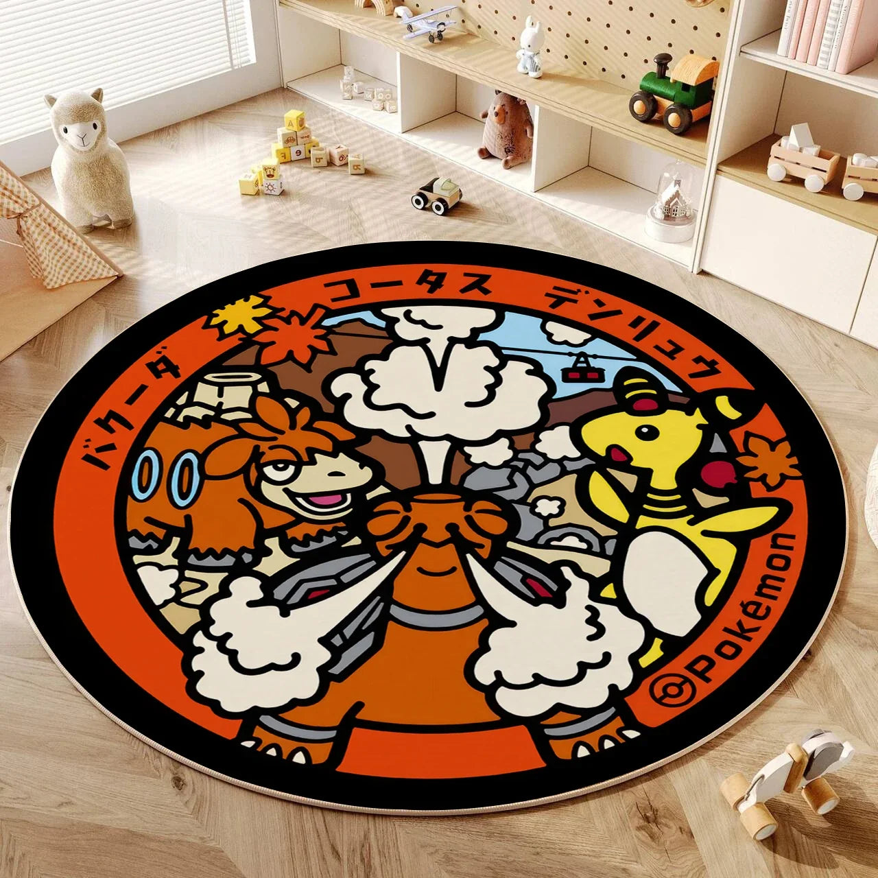 VIKAMA Cartoon Round Carpet Gaming Computer Chair Floor Mat Girly Room Mat Bedroom Carpet Stain Resistant Home Decoration