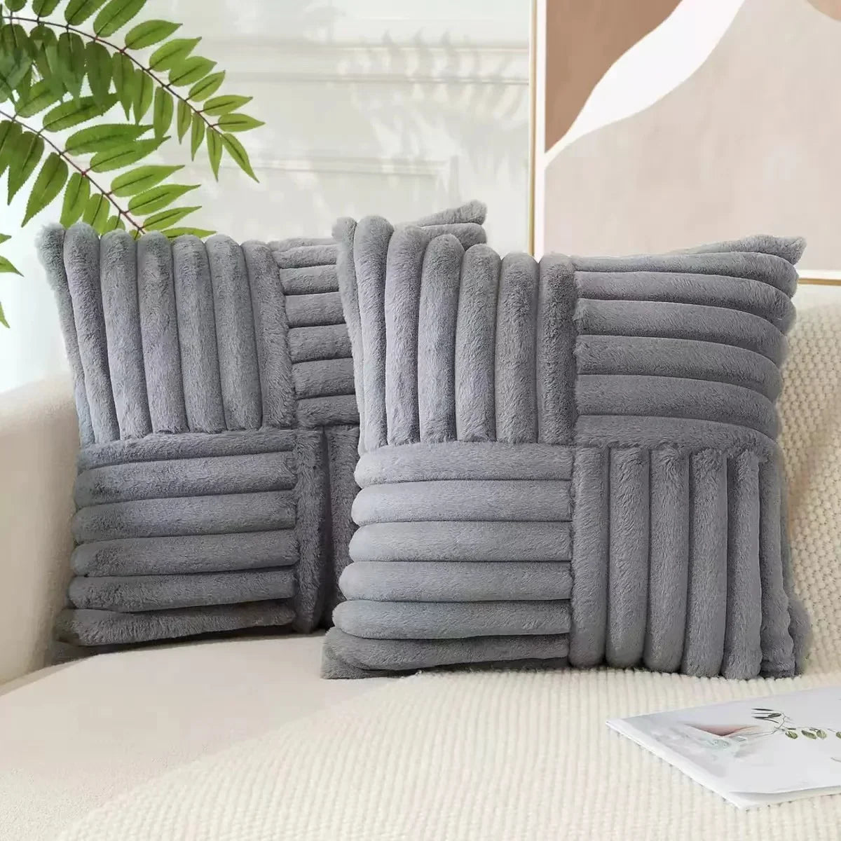 Artificial Plush Pillow Covers Set