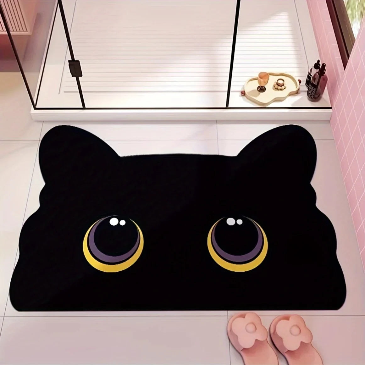 VIKAMA Black Cat Floor Mat Cute Cartoon Bathroom Mat Waterproof Non-slip Doormat Toilet Floor Rug Welcome Mat Home Decoration