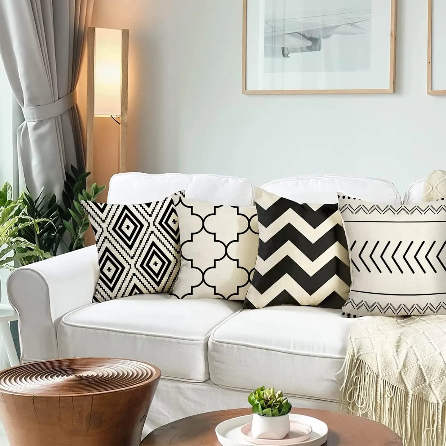 Geometric Linen Throw Pillow Covers