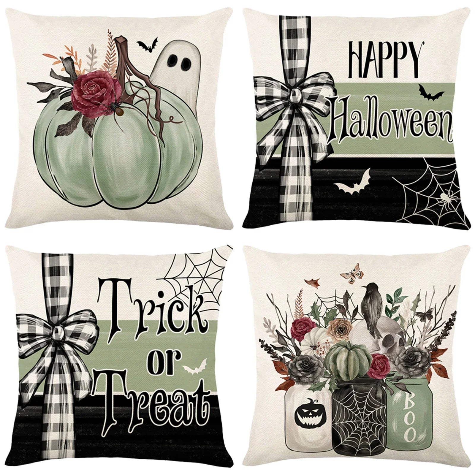 Halloween Linen Throw Pillow Covers Set