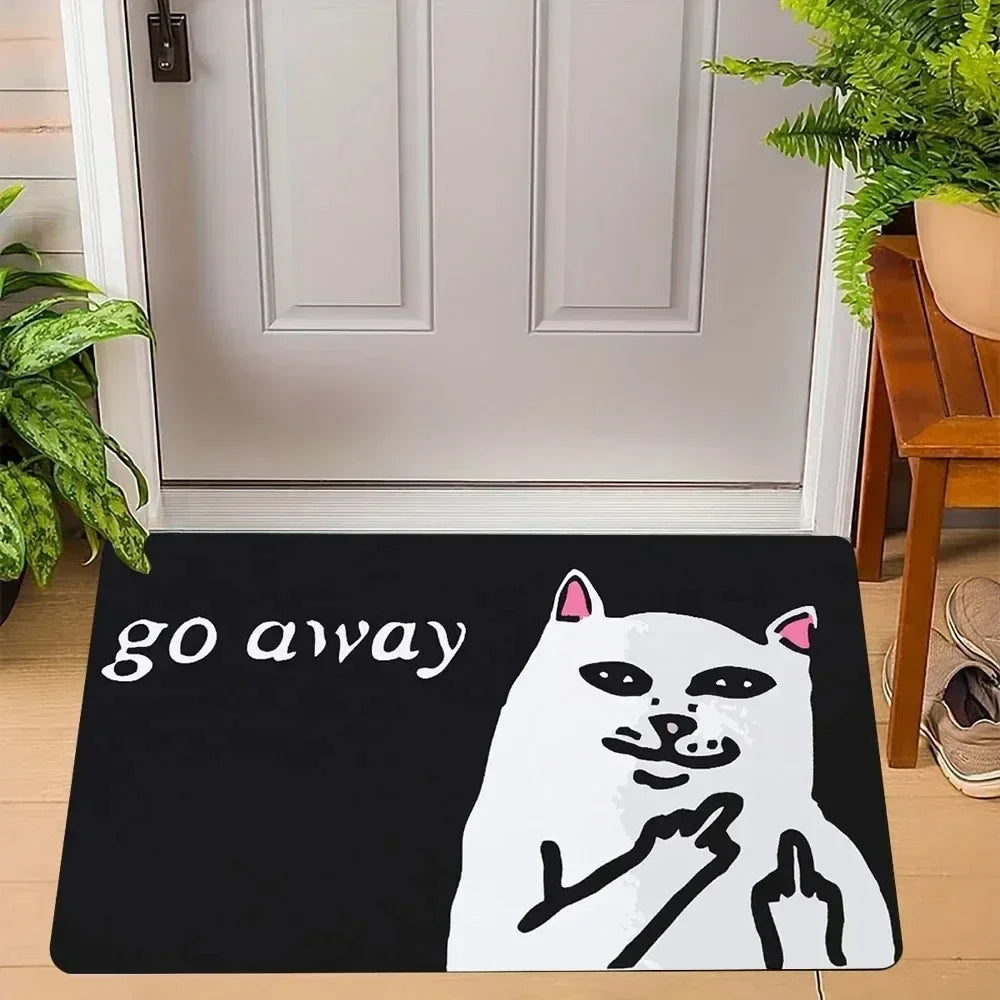 Go Away Doormat Weird Cat Rug Non-Slip All-Weather Carpet Humorous Welcome Mat for Indoor Outdoor Entryway Home Decor Carpet