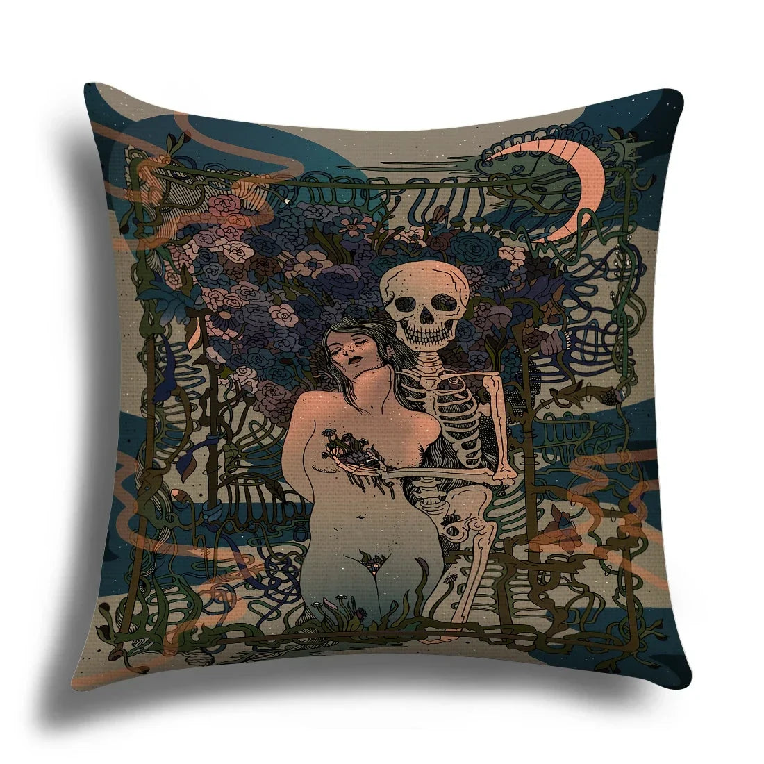 Skull Cushion Cover Linen Pillowcase