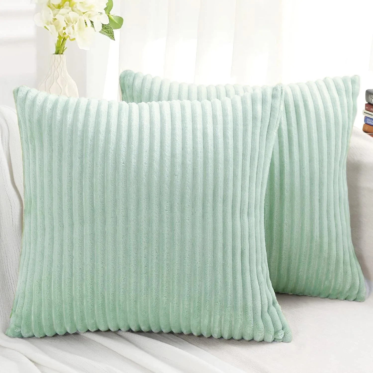 Striped Plush Square Pillowcases Set