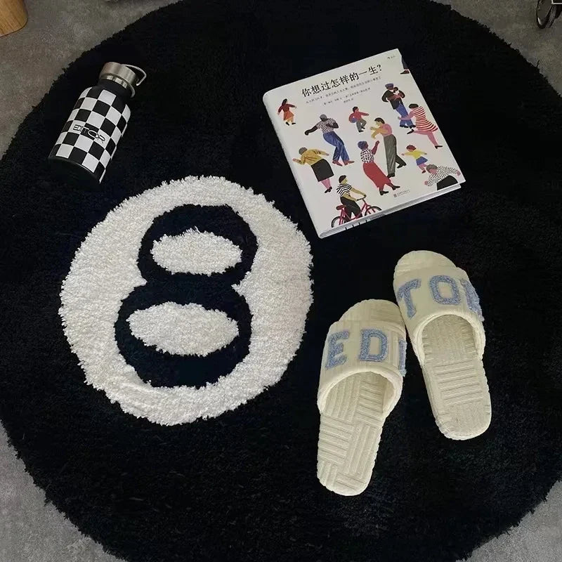 VIKAMA Halloween Eight-Ball Carpet Round Soft Decorative Rug Horror Movie Theme Indoor Home Decor Spooky Pool Enthusiast Gift