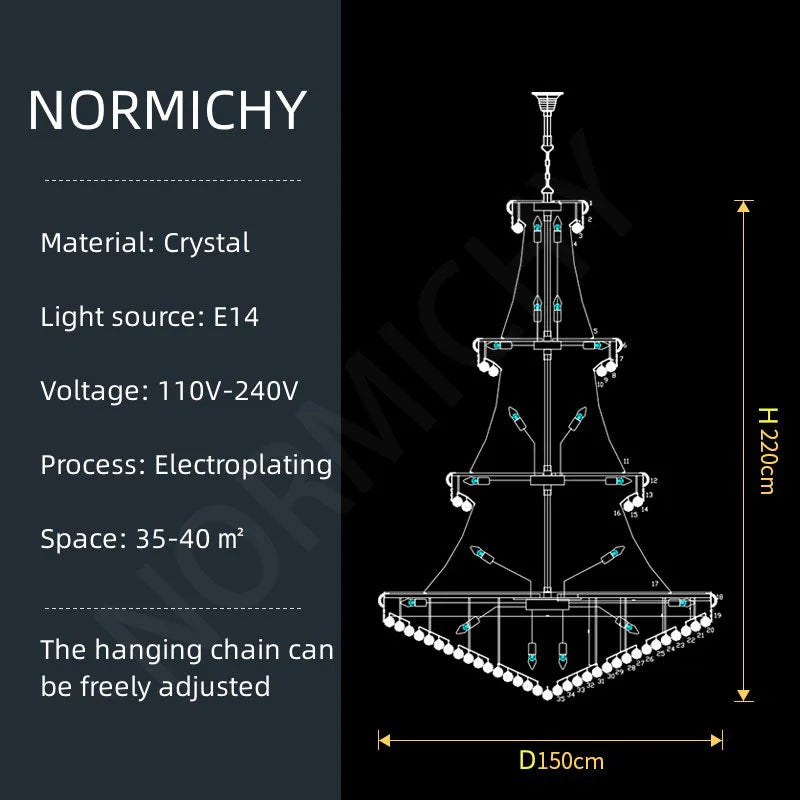 DecorBites™ Crystal Chandelier Large High Ceiling