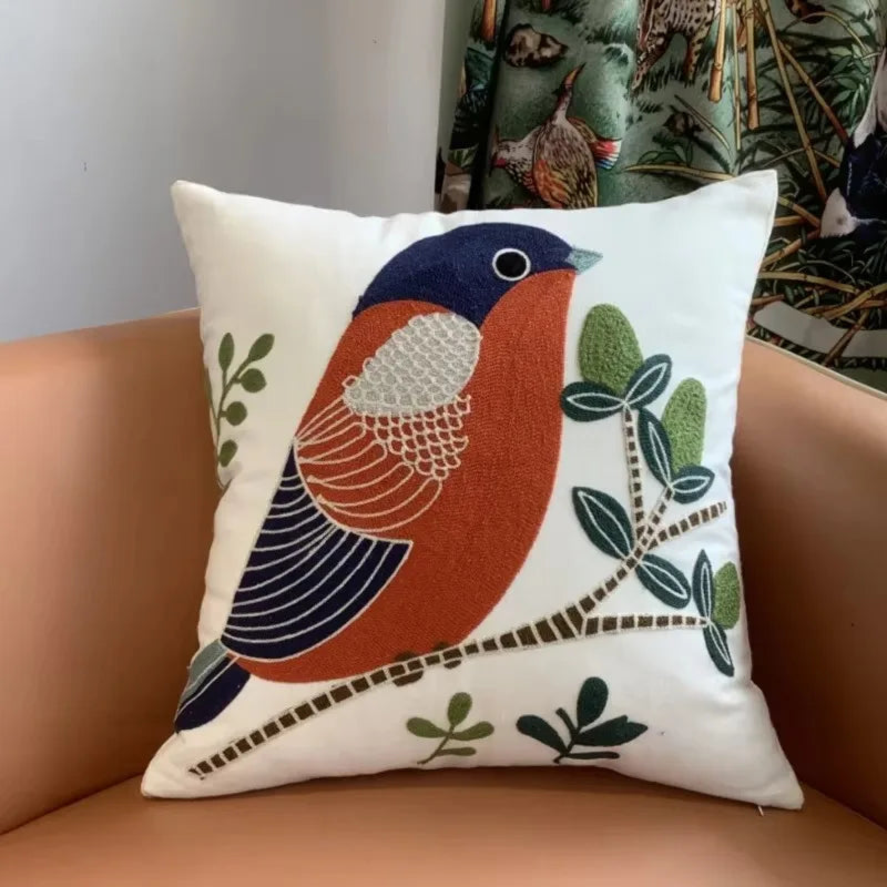 Flower Embroidered Throw Pillow Cover