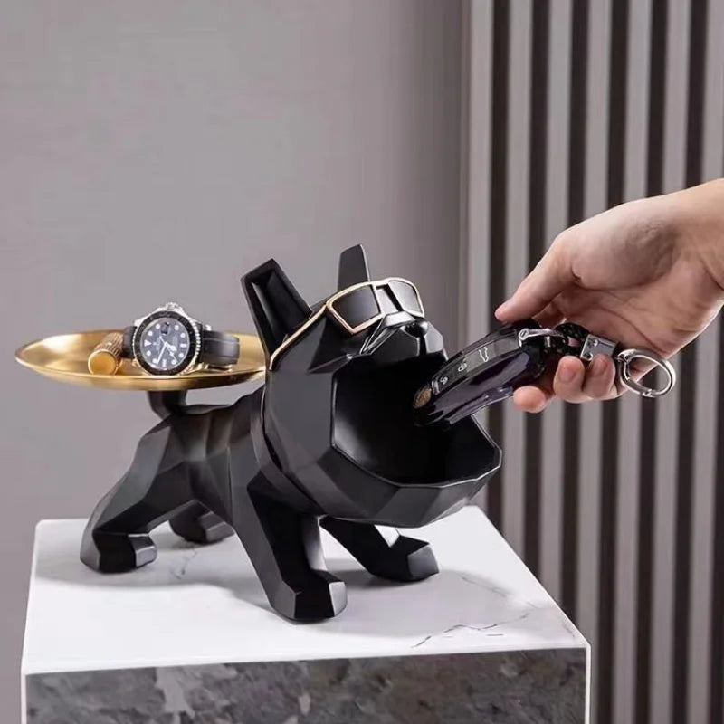 Resin Cool Bulldog Crafts bully Dog Butler With Tray For Key Holder Storage Jewelries Animal Room Home Decor Statue Sculptu