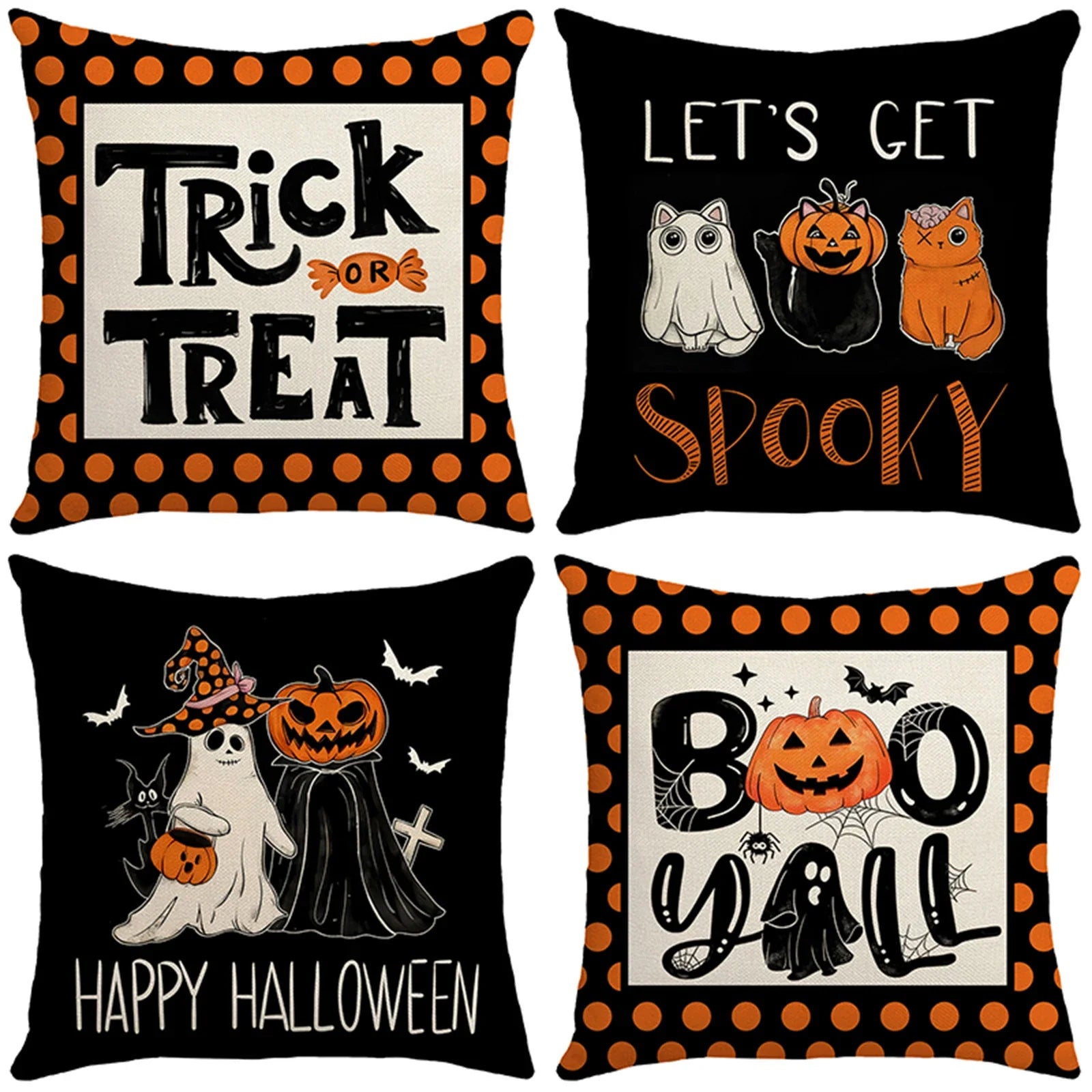 Halloween Linen Throw Pillow Covers Set