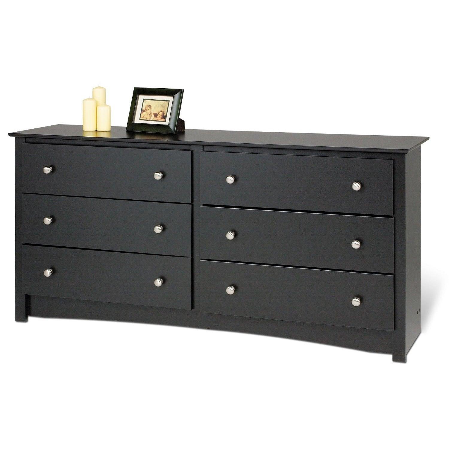 Bedroom Dresser in Black Finish with 6 Drawers and Metal Knobs - PRHOMZ