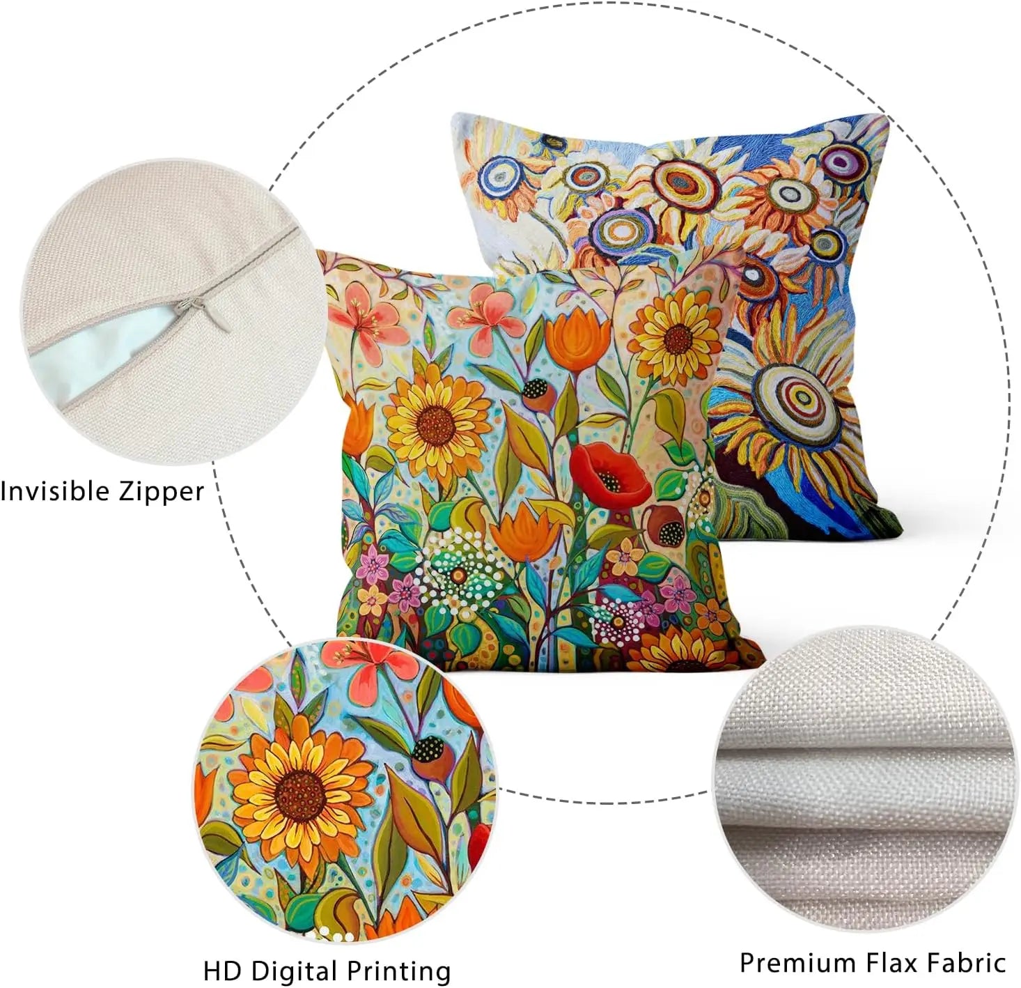 Flower Pillow Cover Retro Decorative