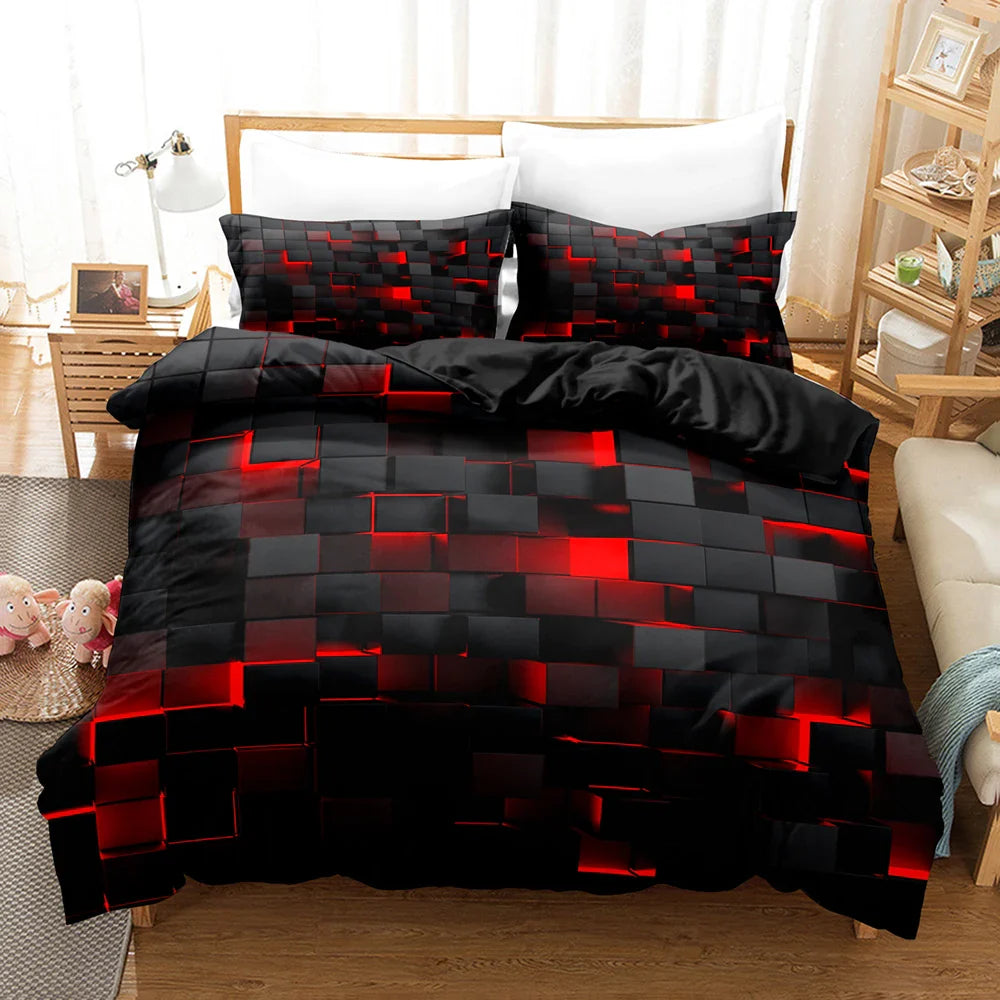 Red Grid Duvet Cover Set