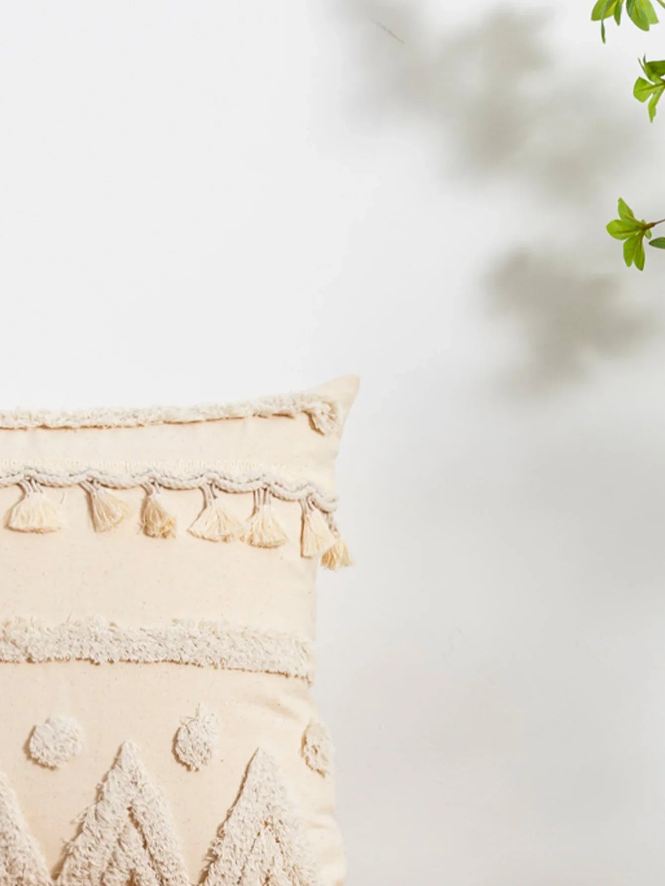 Beige Tassel Pillow Cover Triangular