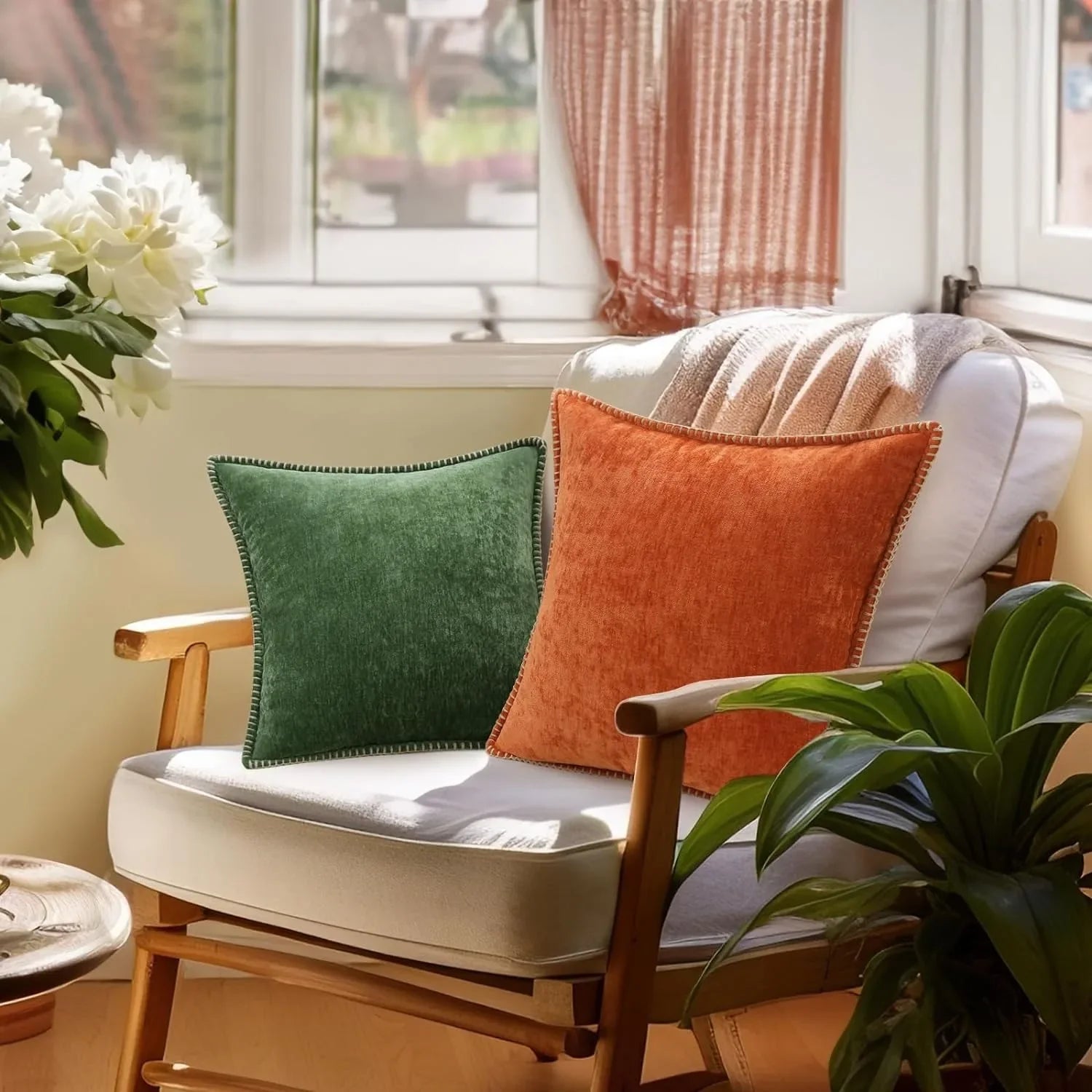 Chenille Fall Orange Throw Pillow Covers