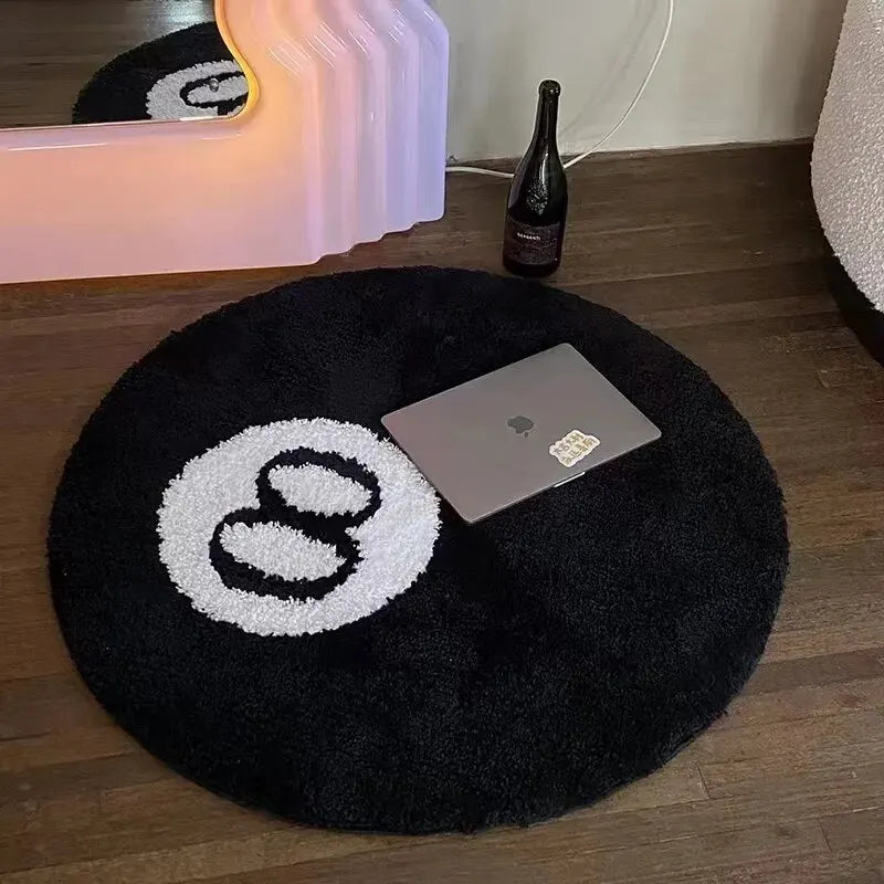 VIKAMA Halloween Eight-Ball Carpet Round Soft Decorative Rug Horror Movie Theme Indoor Home Decor Spooky Pool Enthusiast Gift