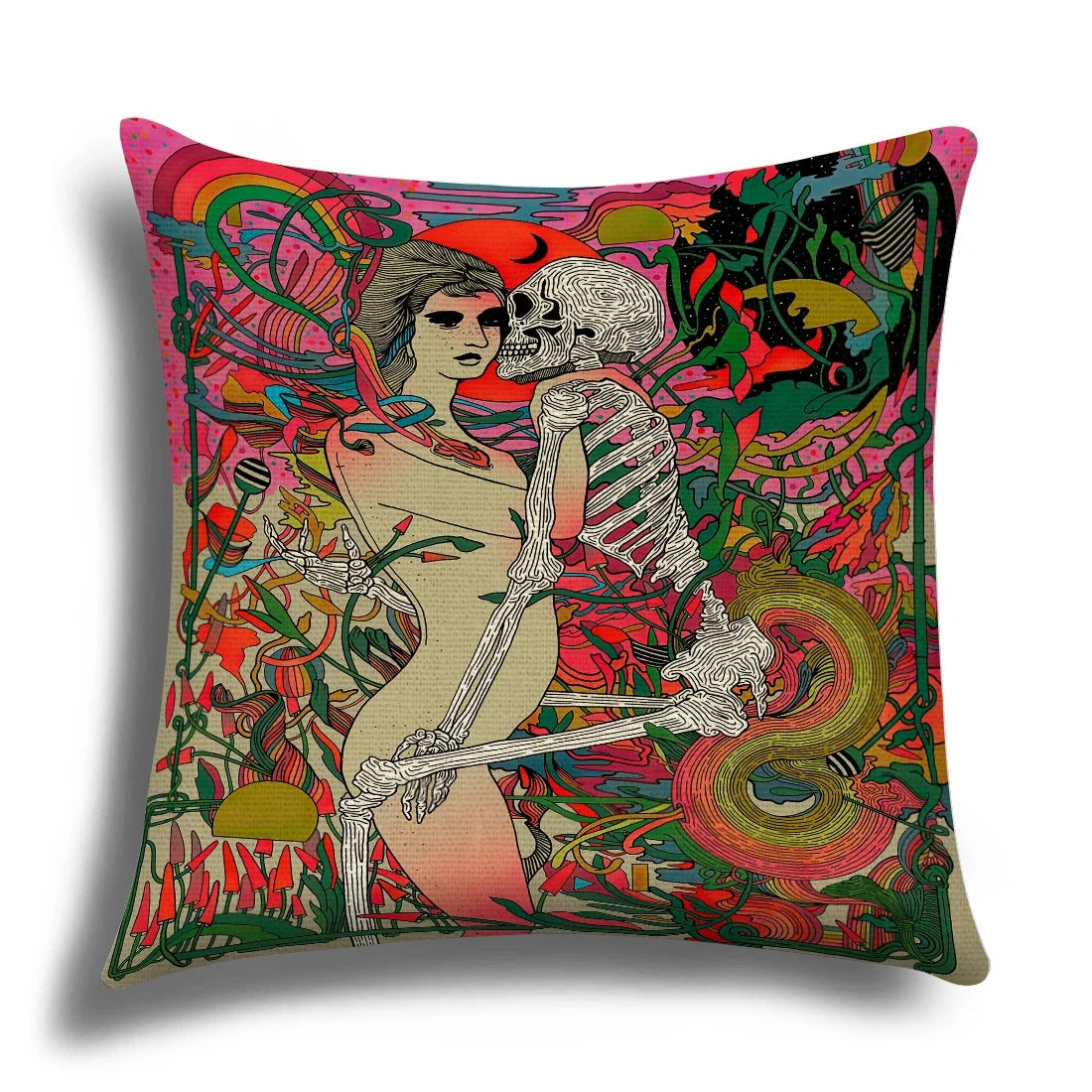 Skull Cushion Cover Linen Pillowcase