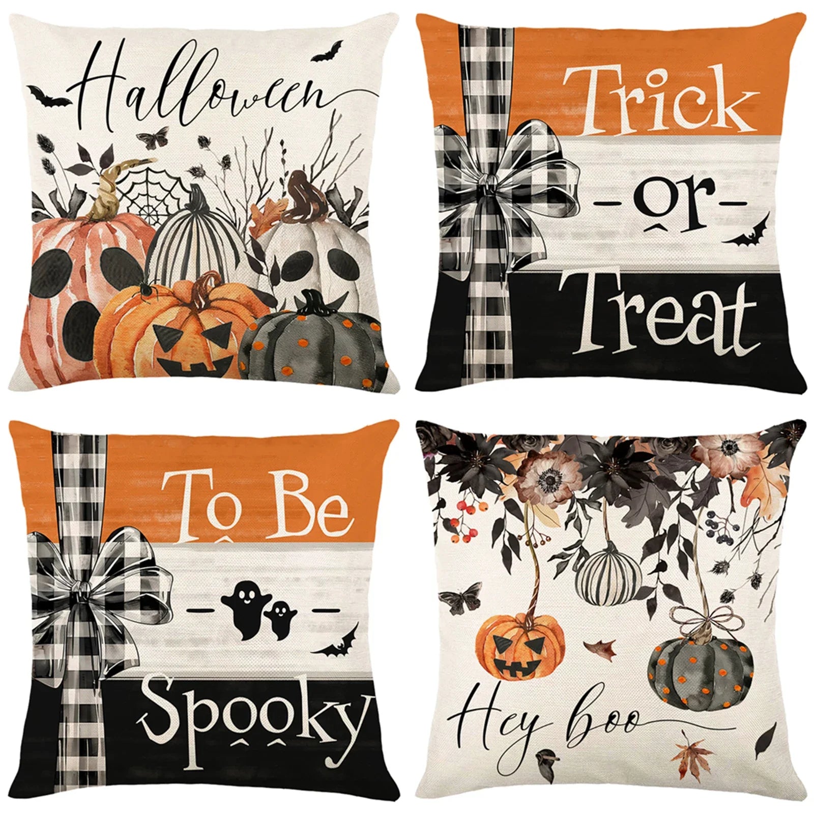 Halloween Linen Throw Pillow Covers Set