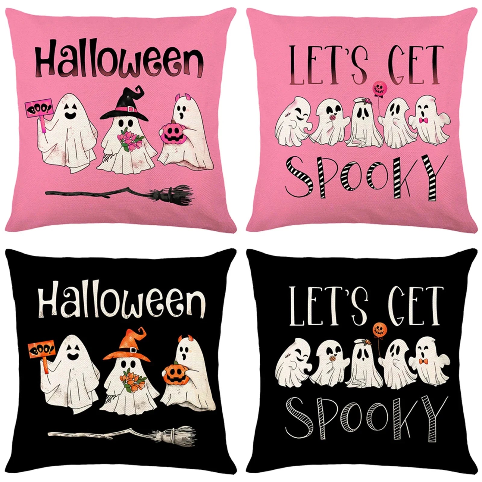 Halloween Linen Throw Pillow Covers Set