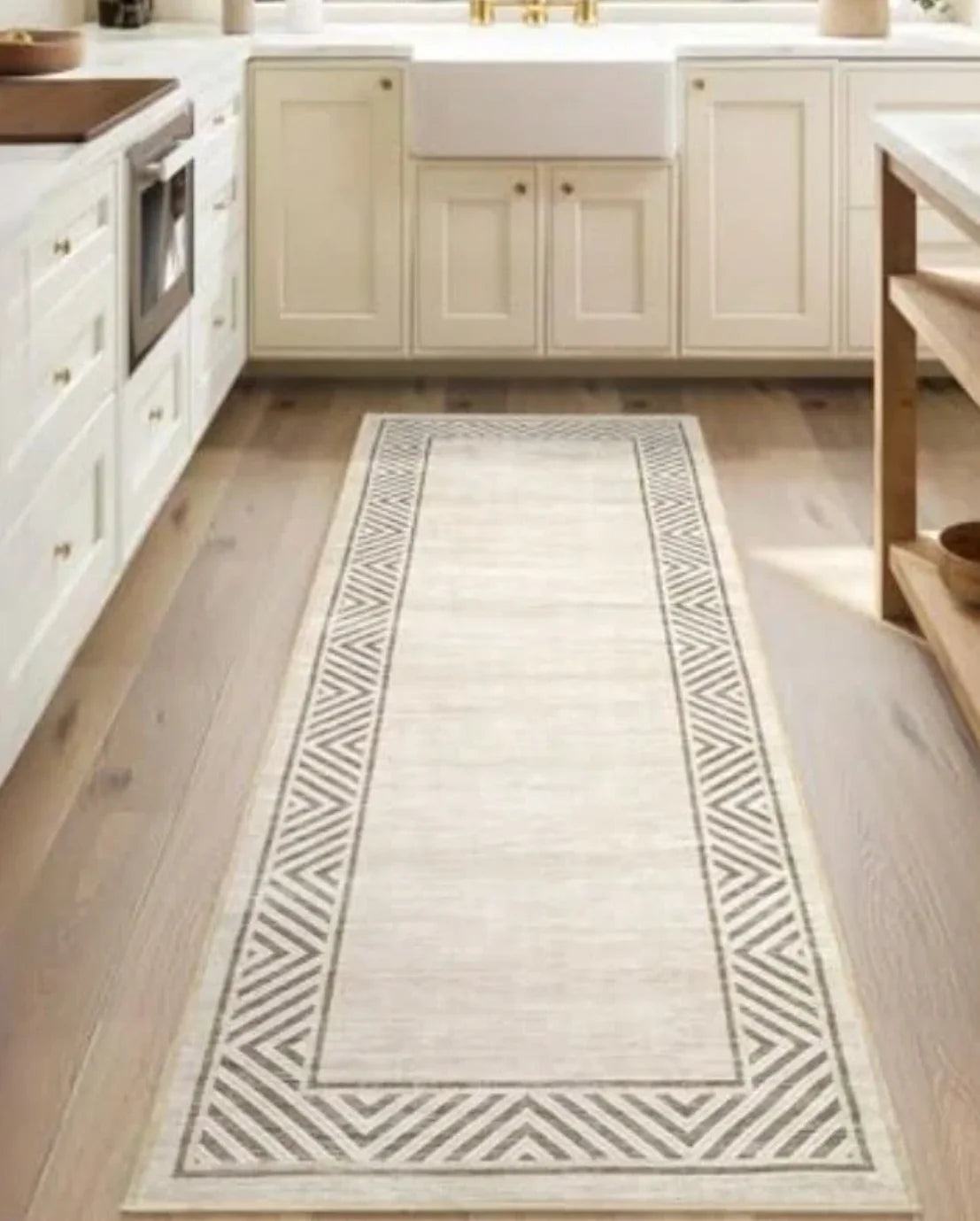 Geometric Gold Floral Feather Long Runner Rug Modern Vintage Mat Non Slip Durable for Hallway Kitchen Living Room Home Decor