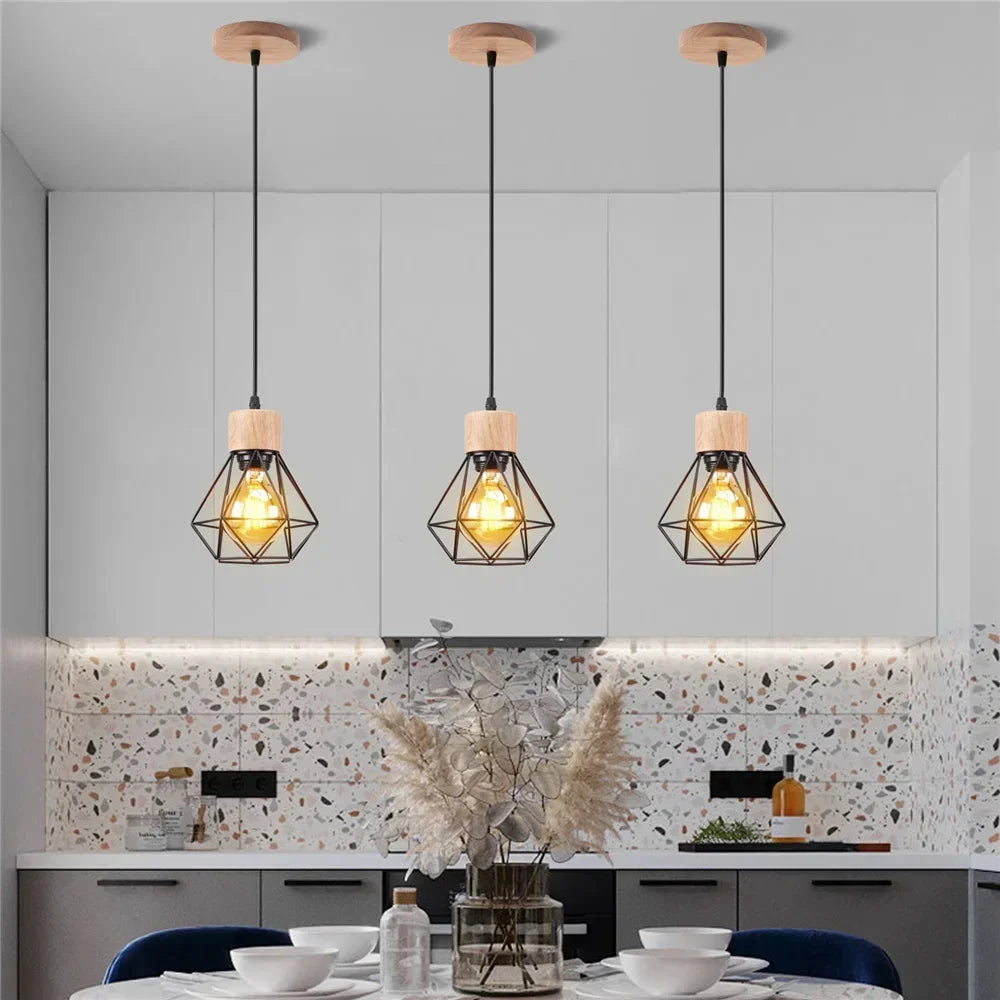 Pendant Lamp Vintage Wood Iron