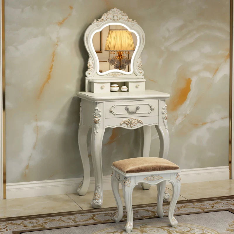 European Luxury Vanity Table Bedroom Mid Century White Makeup Dressing Table Cosmetics Chair Penteadeira Postmodern Furniture