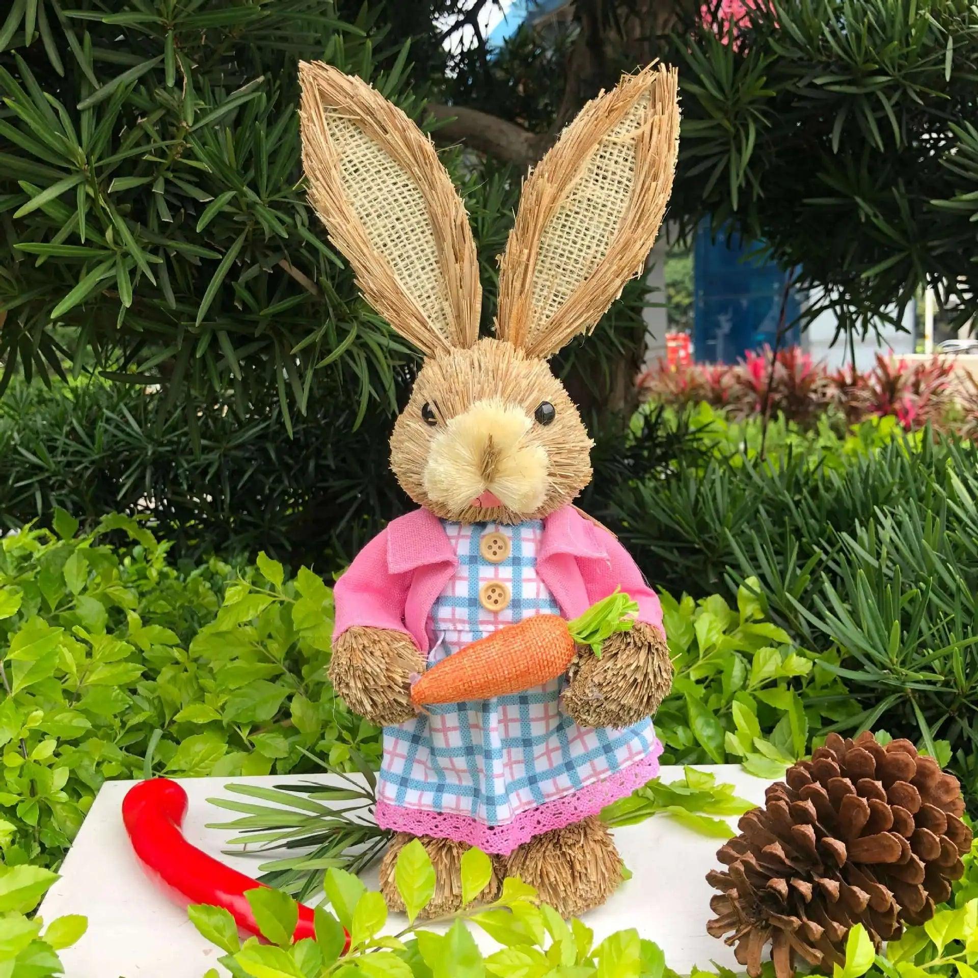 1/2PCS Height 35cm Easter Cute Straw Bunny Decoration Rustic Home Decoration - PRHOMZ