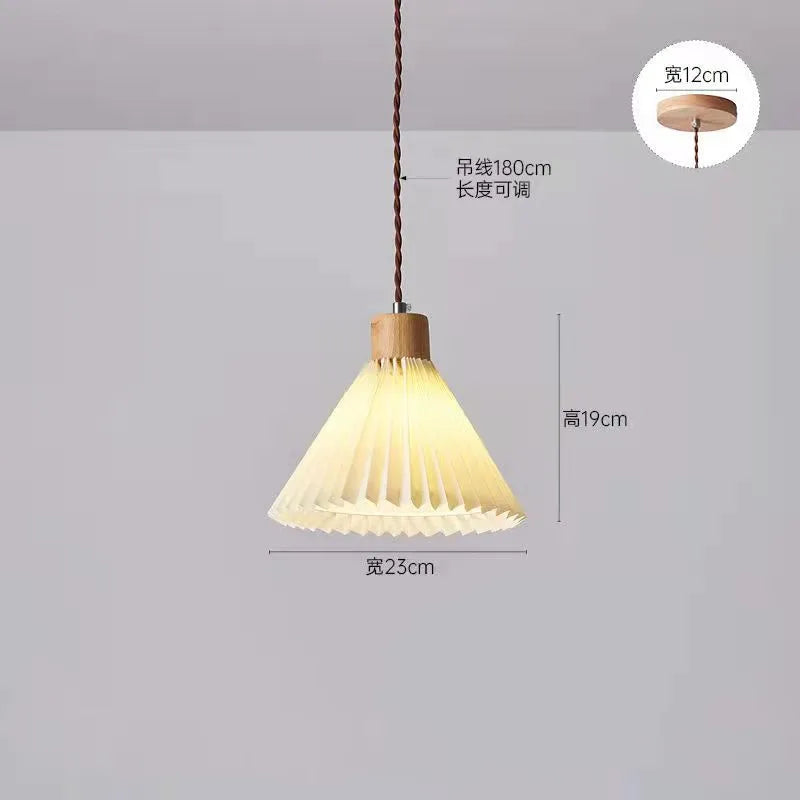 Retro Pleated Pendant Light For Living Dining Room Bedside Solid Wooden Ceiling Hanging Fabric Lampshade Bar Home Decoration