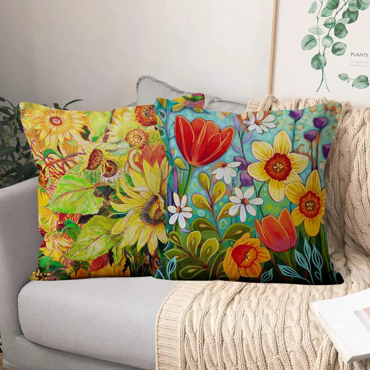 Flower Pillow Cover Retro Decorative