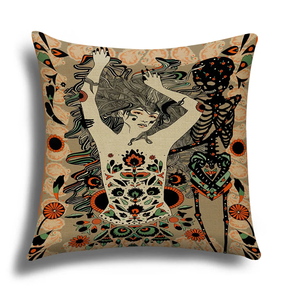 Skull Cushion Cover Linen Pillowcase