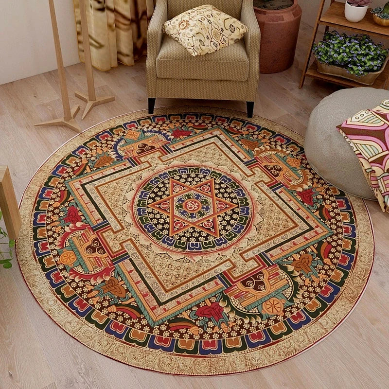 VIKAMA Round Rug Premium Ethnic Vintage Persian Bohemian Living Room Bedroom Rocking Chair Floor Mat Home Decor