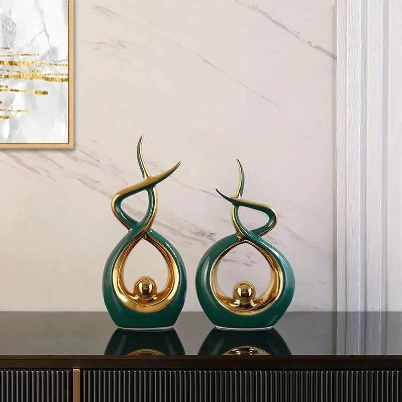Elegant Green Ceramic Sculpture Statue - Set of 2-2