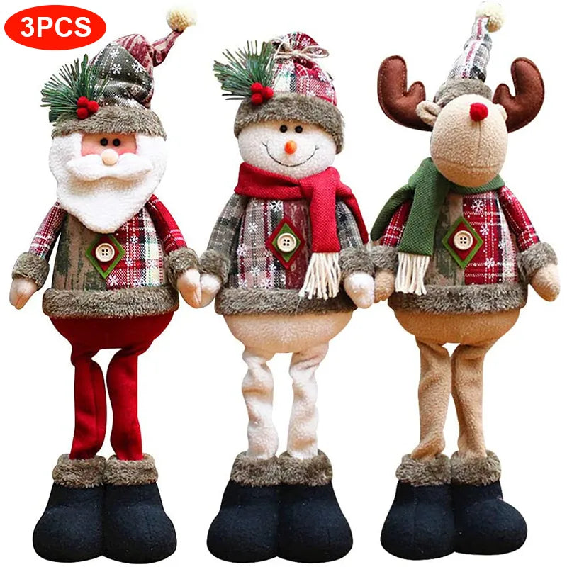 Cheerful Christmas Dolls Set - Reindeer, Snowman, and Santa Claus Standing Dolls-0