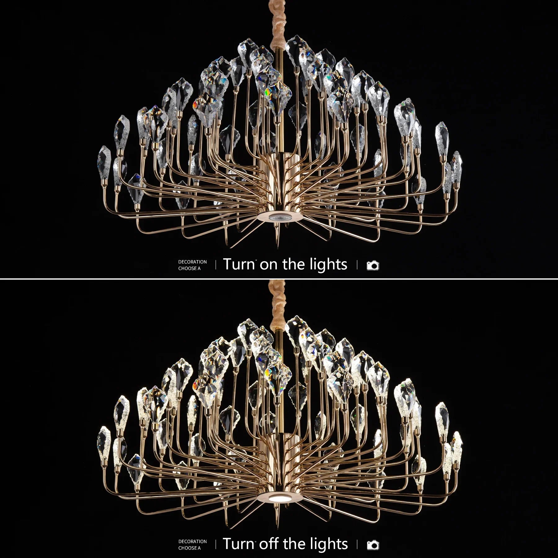 Serena Gold Crystal LED Chandelier β Modern Pendant Light for Dining & Living Room