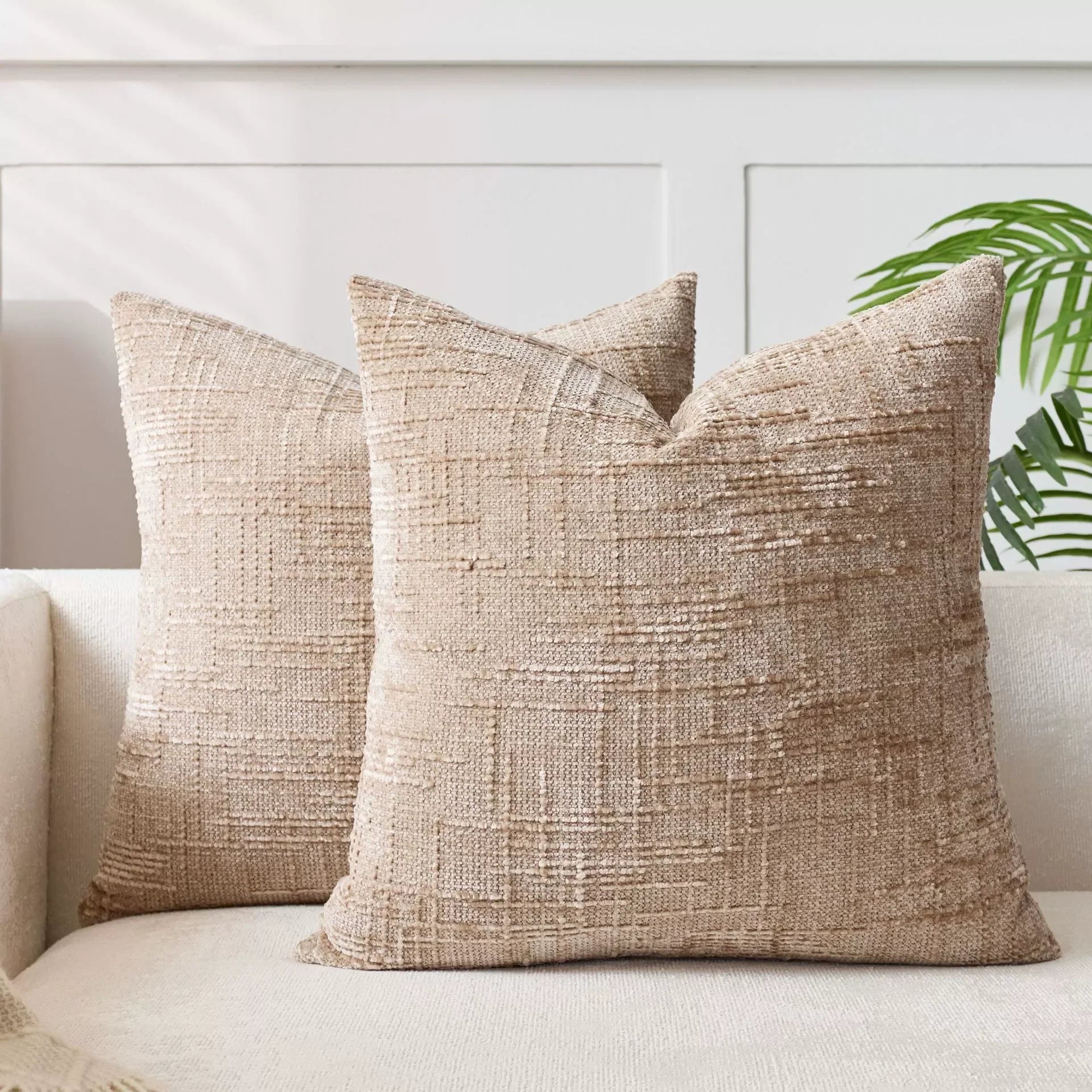 Linen Check Throw Pillow Covers Set