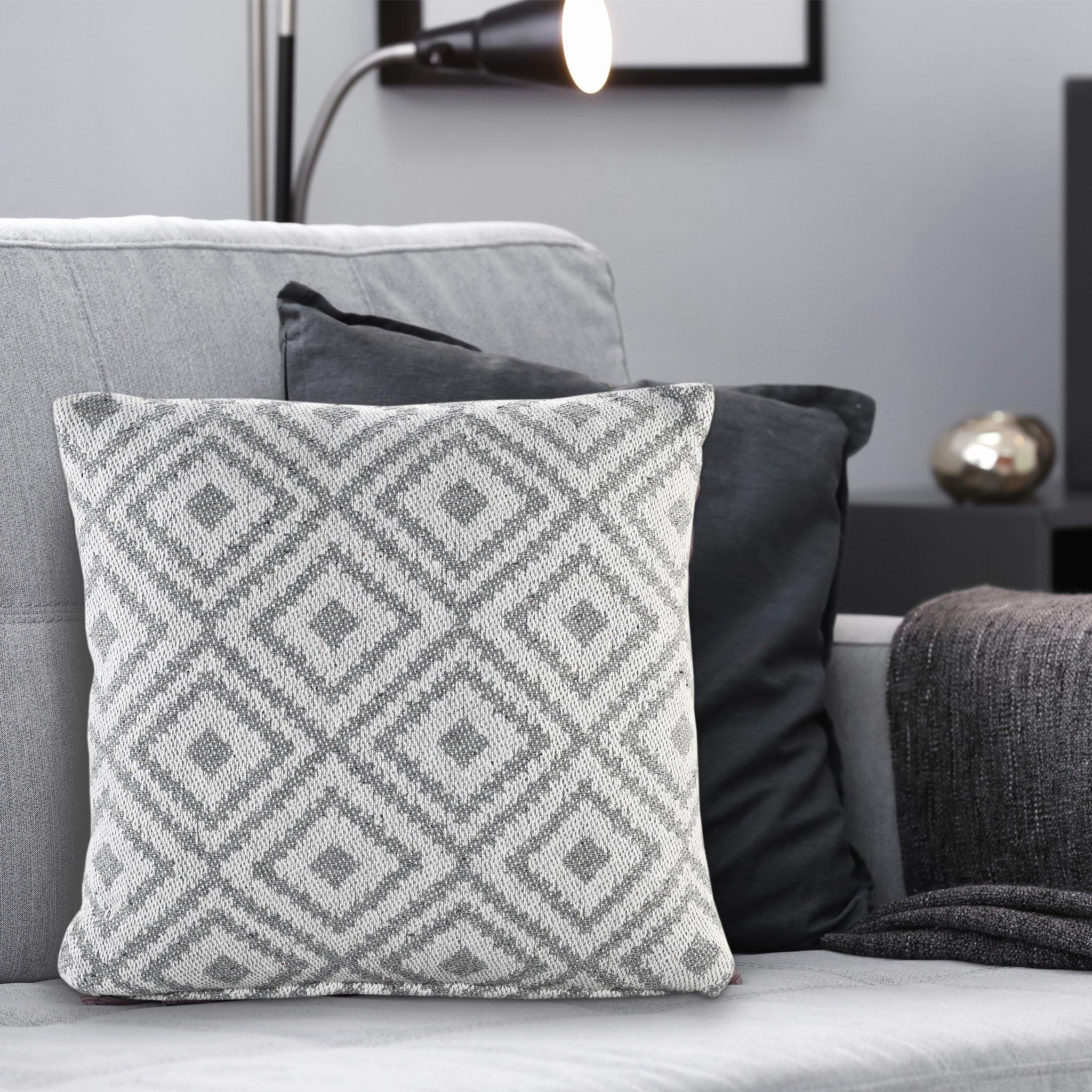 Grey Linen Cushion Cover | 45x45cm | Geometric Pattern | Modern Home Decor-3