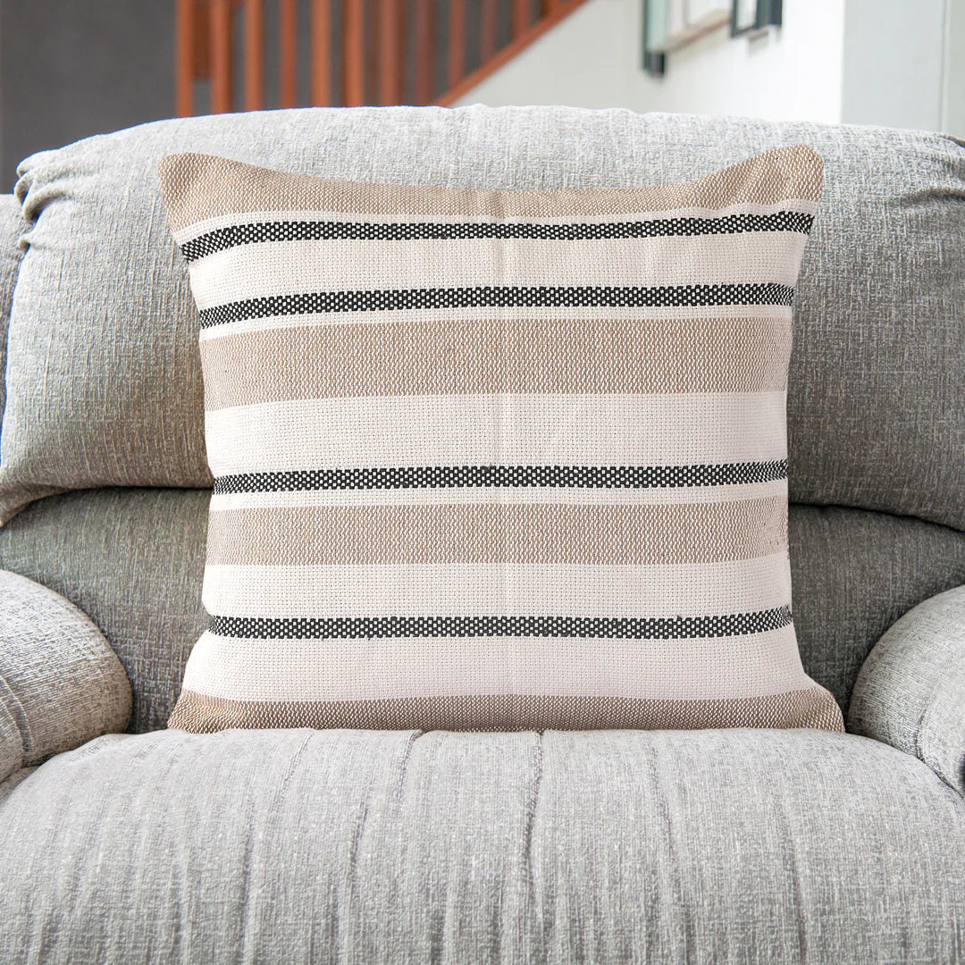 Beige Striped Cushion Cover | 45x45cm | Hand Stitched Cotton | Modern Home Decor-3