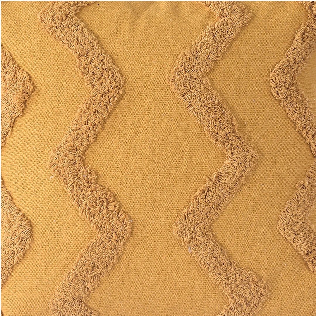 Mustard Yellow Tufted Cushion Cover | 45x45cm Cotton | Handmade with Tassels | Boho Decor-1