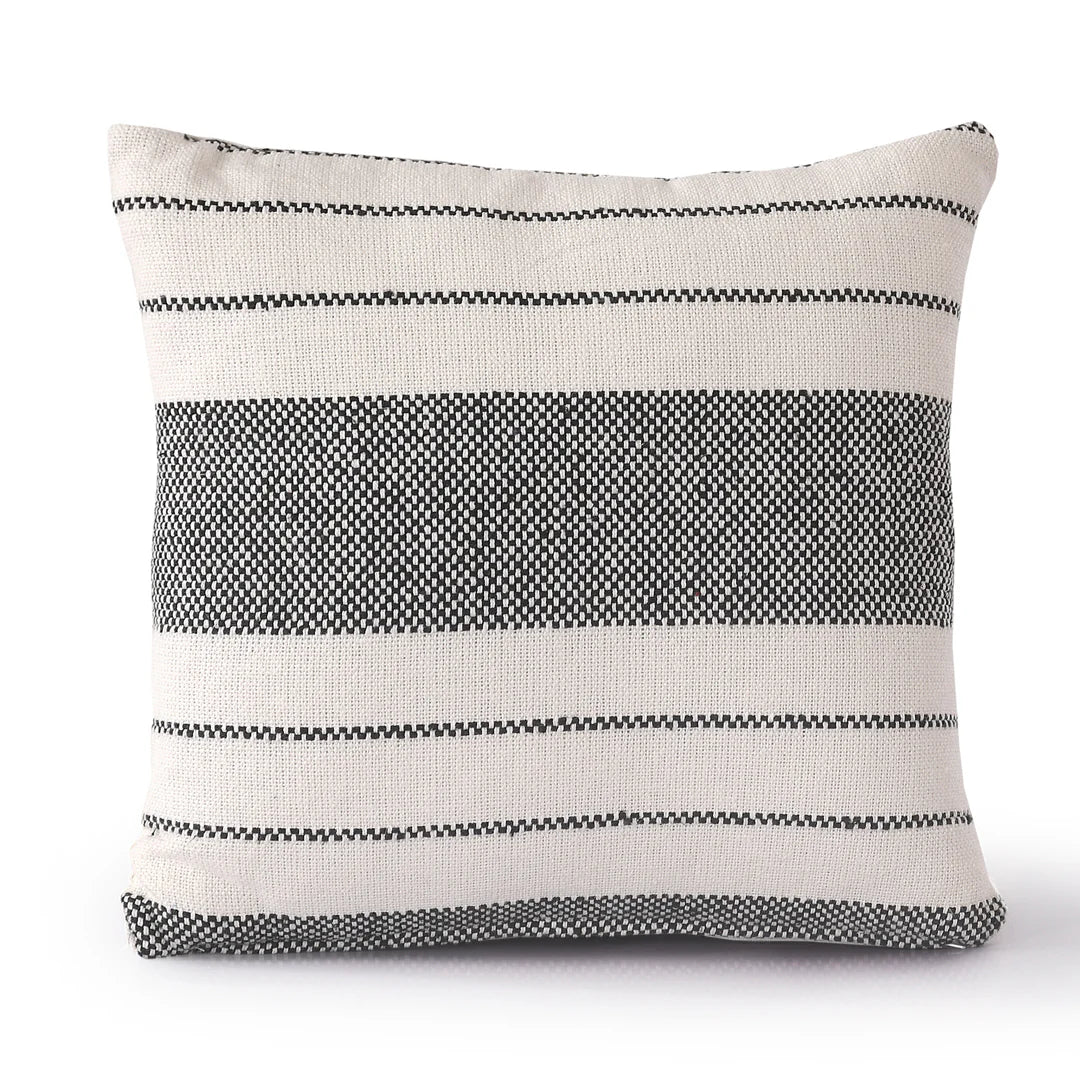 Cream & Black Striped Cushion Cover | 40x40cm | Handmade Cotton | Textured Weave-0