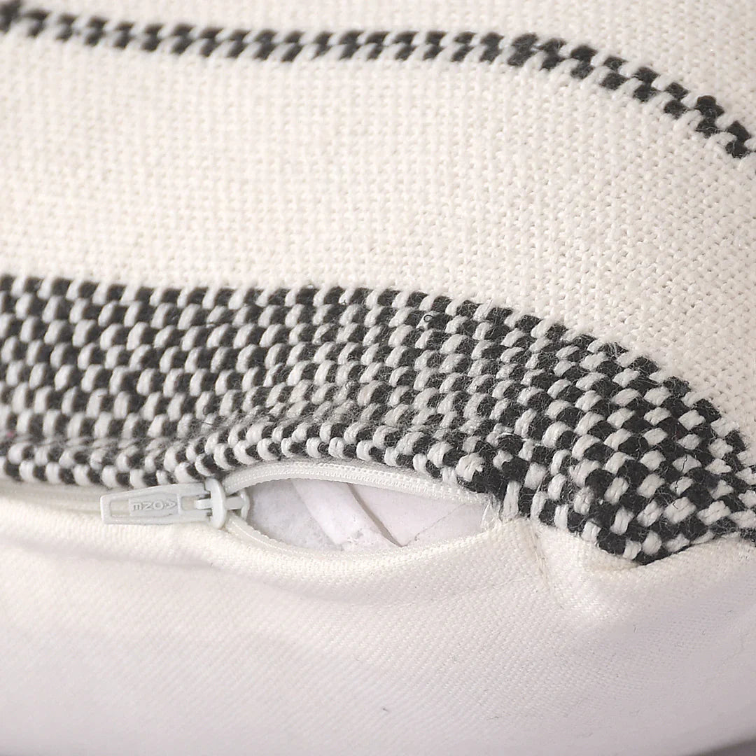 Cream & Black Striped Cushion Cover | 40x40cm | Handmade Cotton | Textured Weave-2