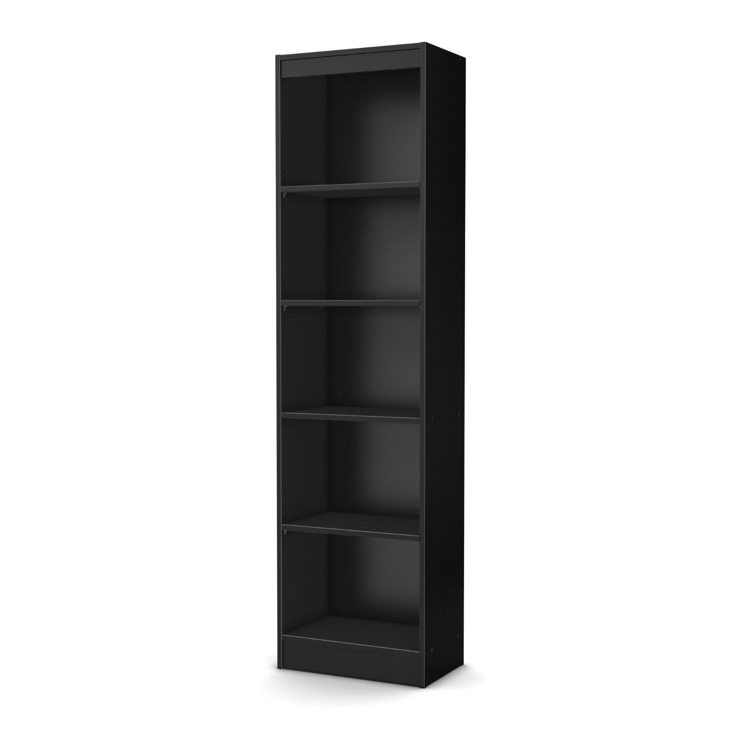 5-Shelf Narrow Bookcase Black Finish - PRHOMZ