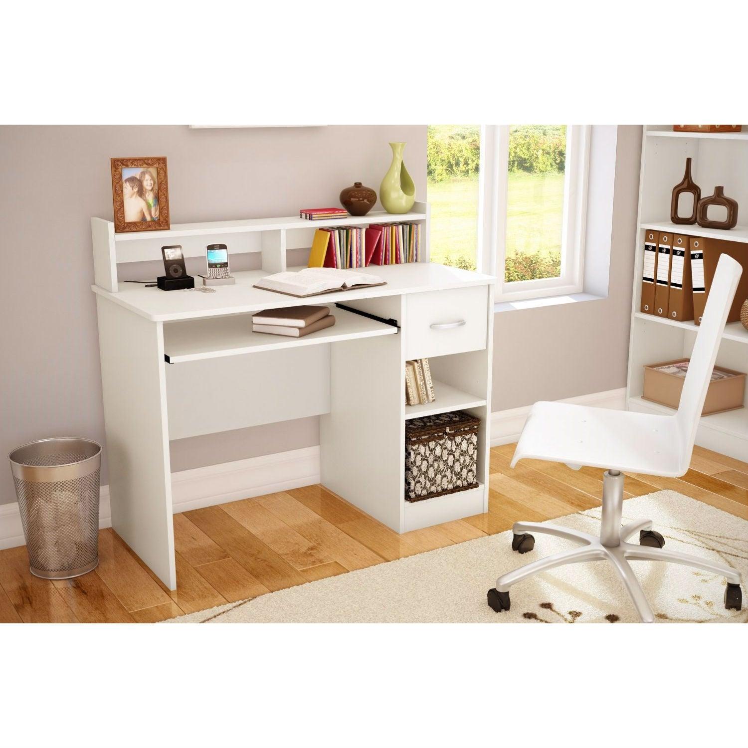 Contemporary Home Office Computer Desk in White Wood Finish - PRHOMZ