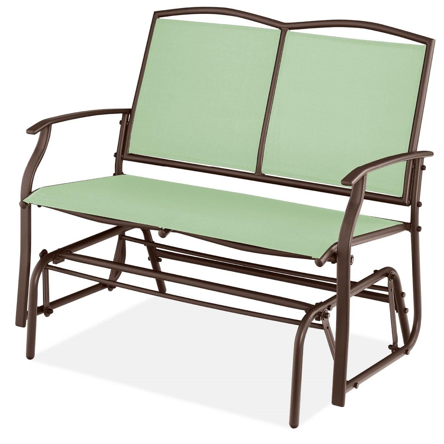 2 Seat Mesh Patio Loveseat Swing Glider Rocker with Armrests in Sage - PRHOMZ