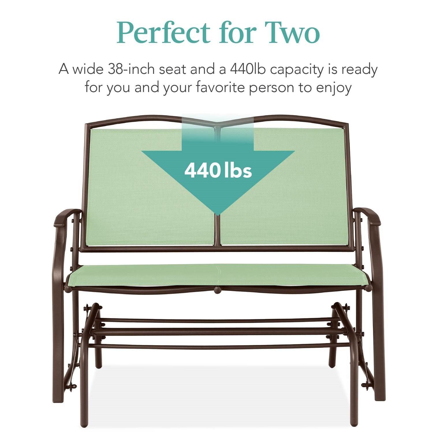 2 Seat Mesh Patio Loveseat Swing Glider Rocker with Armrests in Sage - PRHOMZ