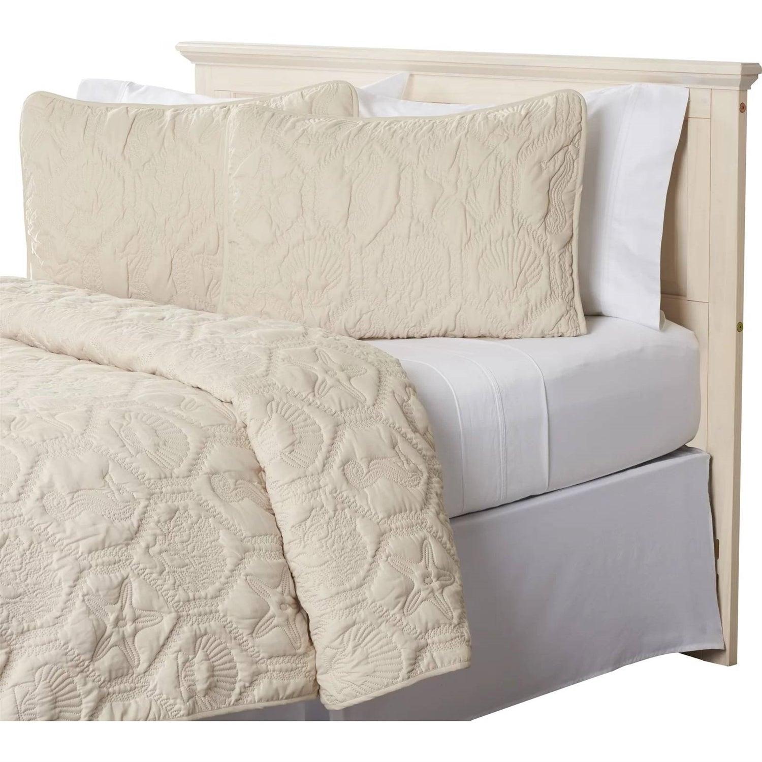 King size Coastal Beach Starfish Seashells Sea Horse Sand Tan 3-Piece Quilt Set - PRHOMZ