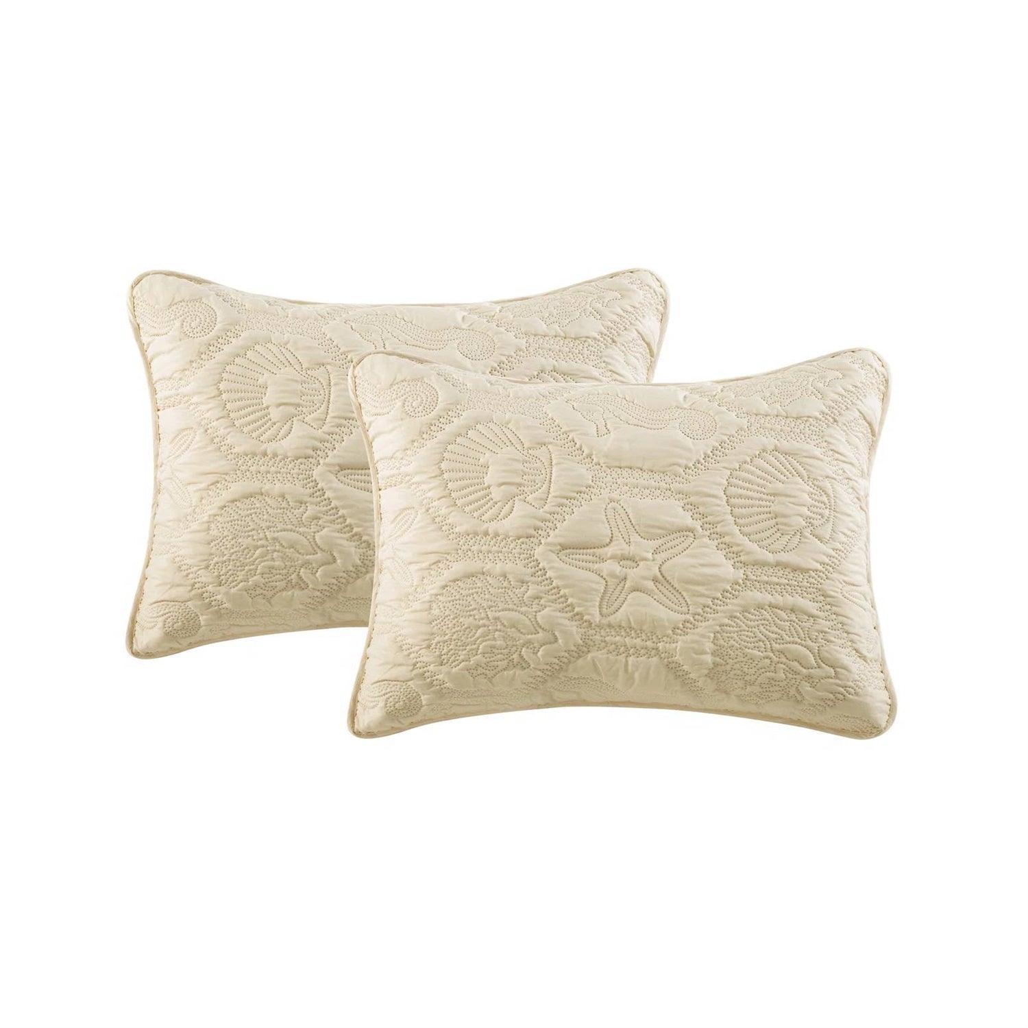 King size Coastal Beach Starfish Seashells Sea Horse Sand Tan 3-Piece Quilt Set - PRHOMZ