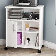 Modern Home Office Printer Stand Cart with Casters in White - PRHOMZ