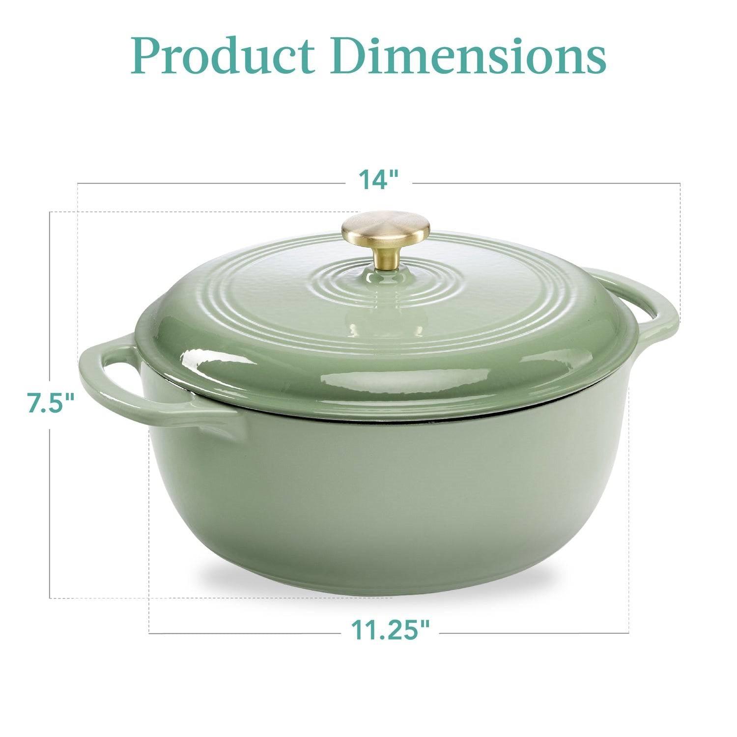 6 Quart Large Sage Green Enamel Cast-Iron Dutch Oven Kitchen Cookware - PRHOMZ