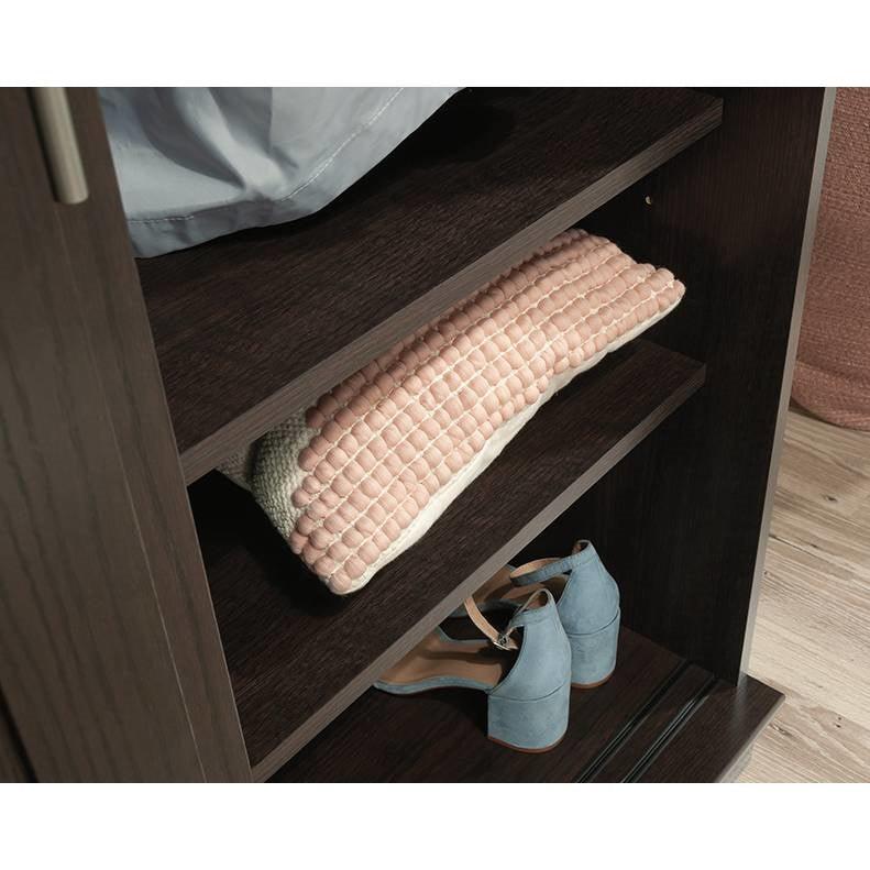 FarmHouse Espresso Oak Sliding Doors Garment Rod Wardrobe Armoire - PRHOMZ